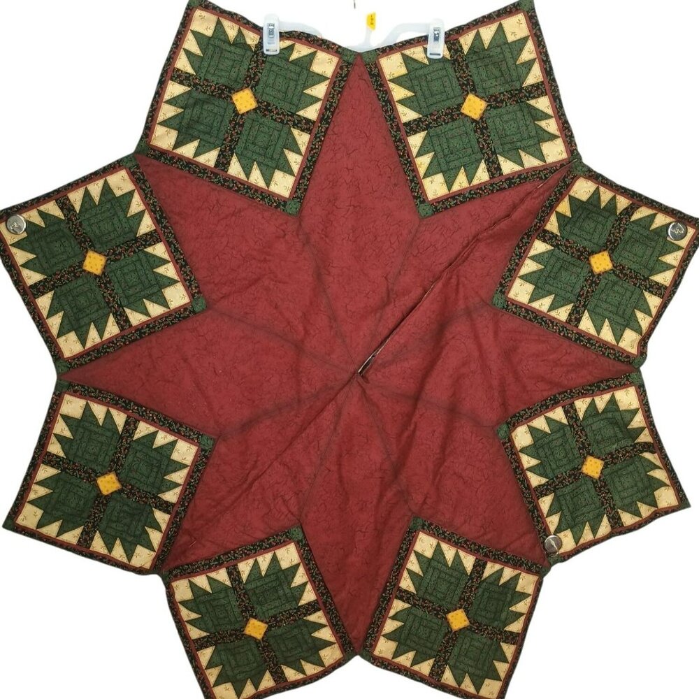 Quilted Christmas Tree Skirt With Closure Holiday Decor Reversible Red Green Yel